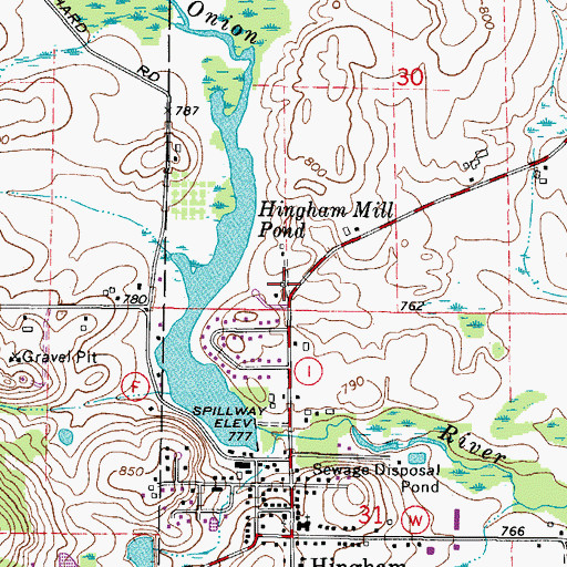 Topographic Map of Hingham Census Designated Place, WI