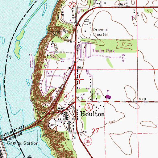 Topographic Map of Houlton Census Designated Place, WI