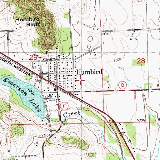 Topographic Map of Humbird Census Designated Place, WI
