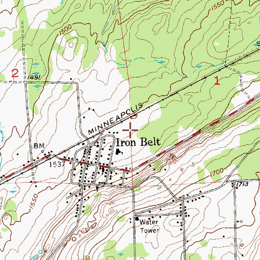 Topographic Map of Iron Belt Census Designated Place, WI