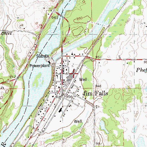 Topographic Map of Jim Falls Census Designated Place, WI