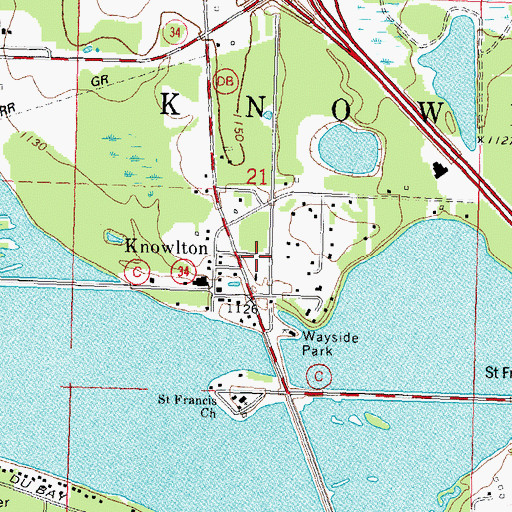 Topographic Map of Knowlton Census Designated Place, WI