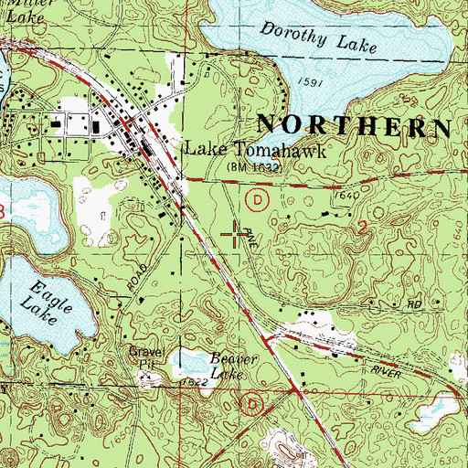 Topographic Map of Lake Tomahawk Census Designated Place, WI