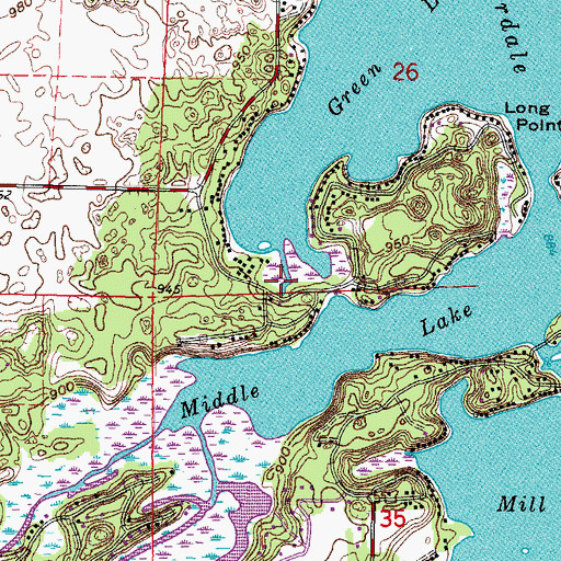 Topographic Map of Lauderdale Lakes Census Designated Place, WI