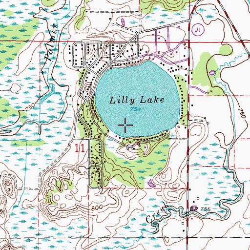 Topographic Map of Lily Lake Census Designated Place, WI