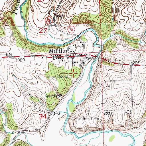 Topographic Map of Mifflin Census Designated Place, WI