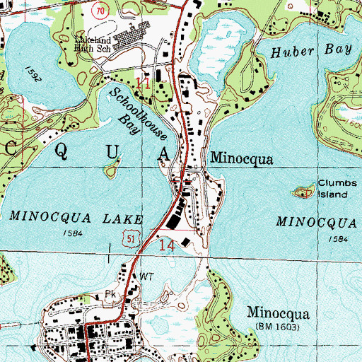 Topographic Map of Minocqua Census Designated Place, WI