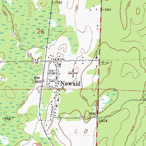 Topographic Map of Newald Census Designated Place, WI