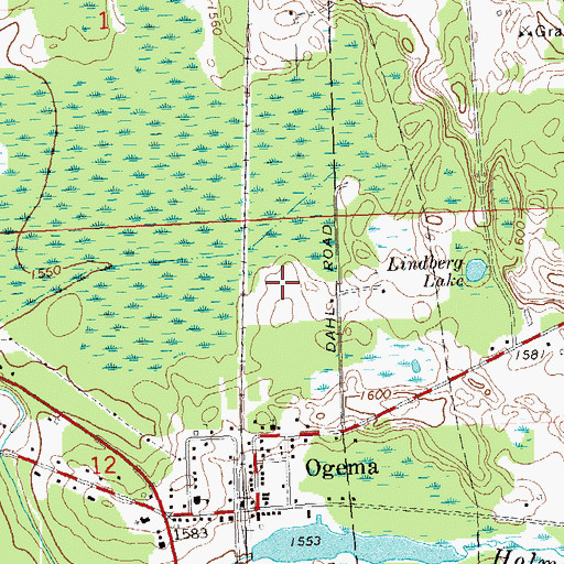 Topographic Map of Ogema Census Designated Place, WI