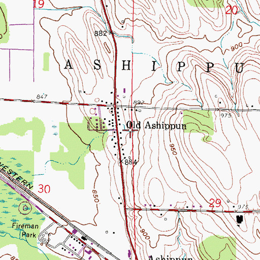 Topographic Map of Old Ashippun Census Designated Place, WI