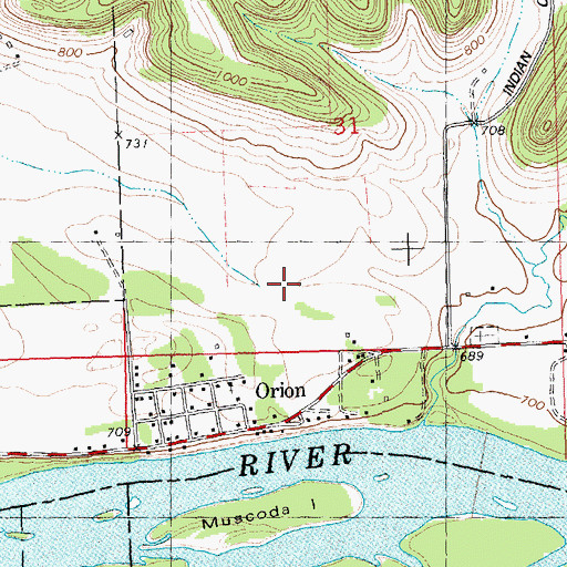 Topographic Map of Orion Census Designated Place, WI