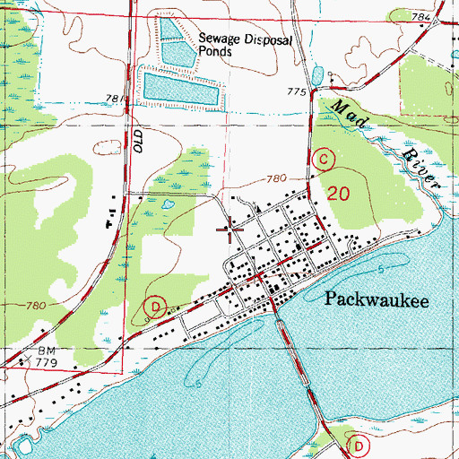 Topographic Map of Packwaukee Census Designated Place, WI