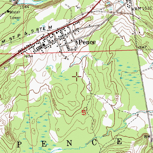 Topographic Map of Pence Census Designated Place, WI