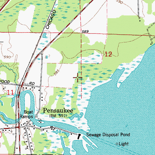 Topographic Map of Pensaukee Census Designated Place, WI