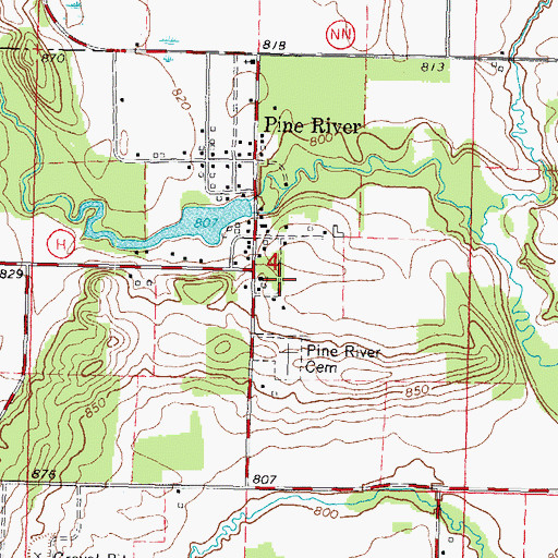 Topographic Map of Pine River Census Designated Place, WI