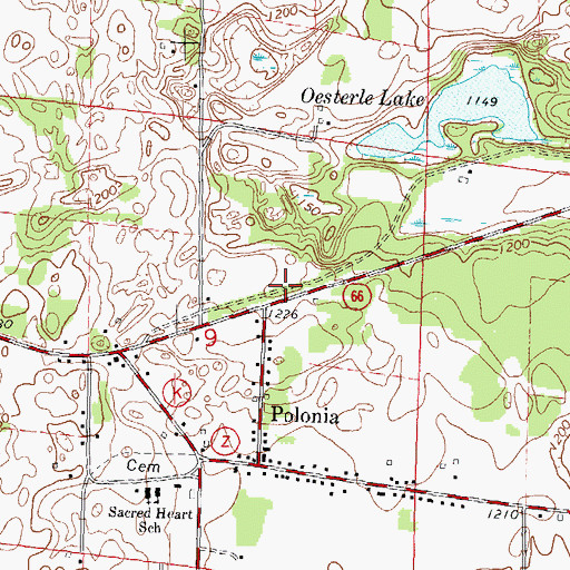 Topographic Map of Polonia Census Designated Place, WI