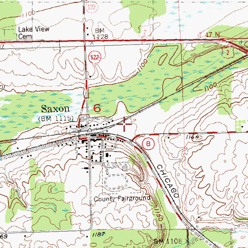 Topographic Map of Saxon Census Designated Place, WI