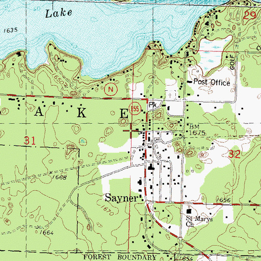 Topographic Map of Sayner Census Designated Place, WI
