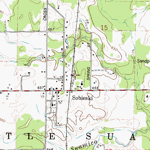 Topographic Map of Sobieski Census Designated Place, WI