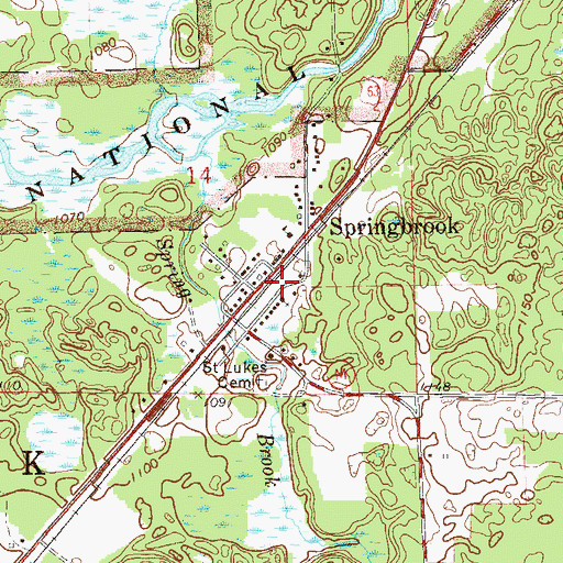 Topographic Map of Springbrook Census Designated Place, WI