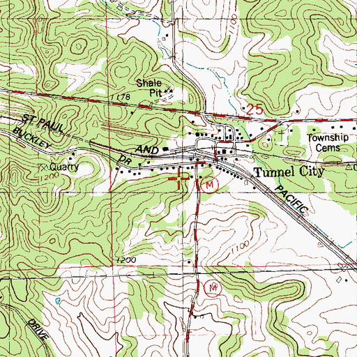 Topographic Map of Tunnel City Census Designated Place, WI