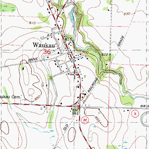 Topographic Map of Waukau Census Designated Place, WI