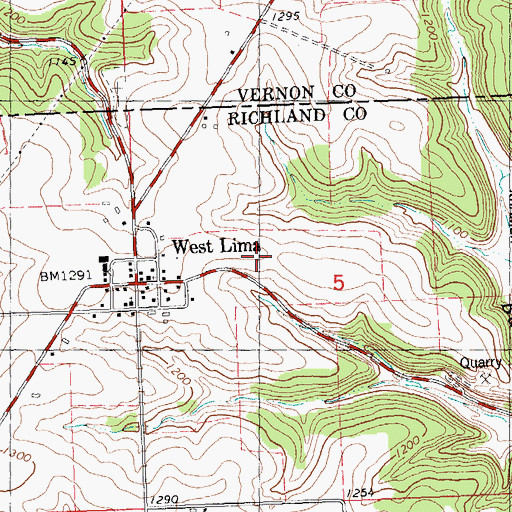Topographic Map of West Lima Census Designated Place, WI