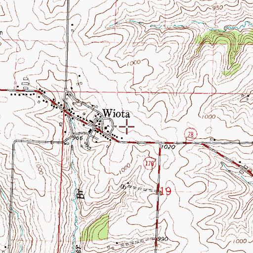 Topographic Map of Wiota Census Designated Place, WI