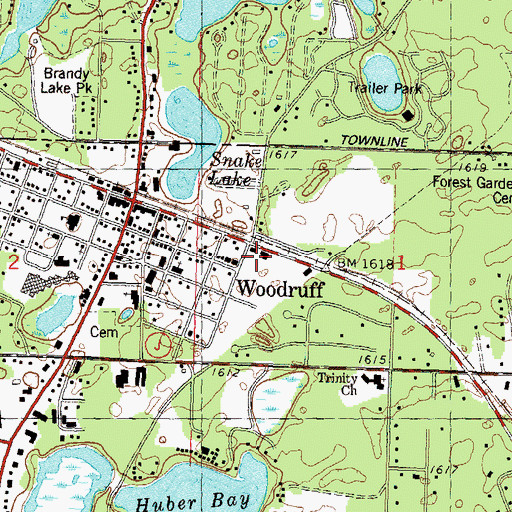 Topographic Map of Woodruff Census Designated Place, WI