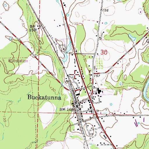Topographic Map of Buckatunna Census Designated Place, MS