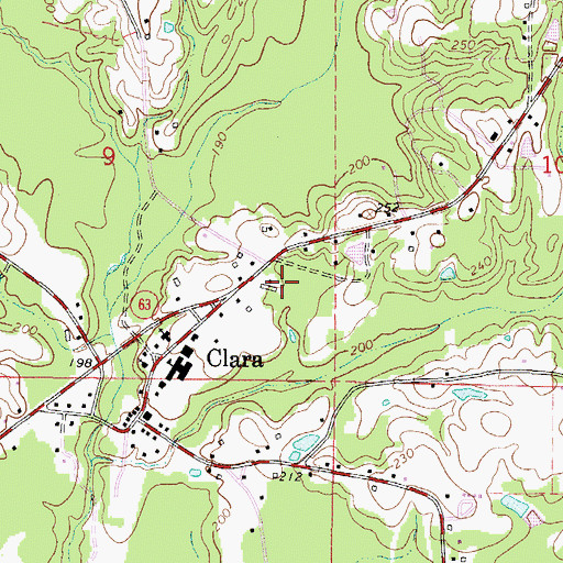 Topographic Map of Clara Census Designated Place, MS