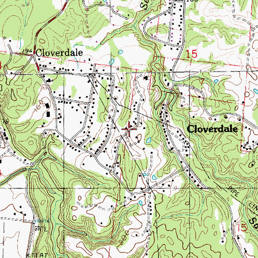Topographic Map of Cloverdale Census Designated Place, MS