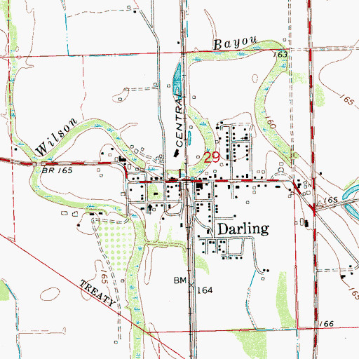 Topographic Map of Darling Census Designated Place, MS