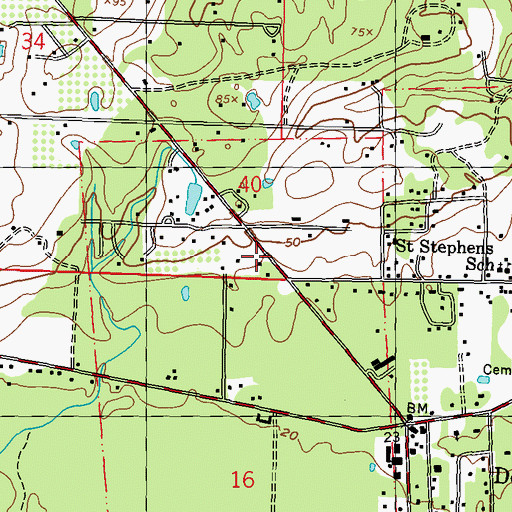 Topographic Map of DeLisle Census Designated Place, MS