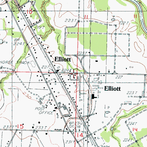Topographic Map of Elliott Census Designated Place, MS
