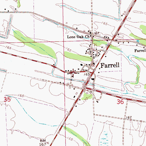 Topographic Map of Farrell Census Designated Place, MS