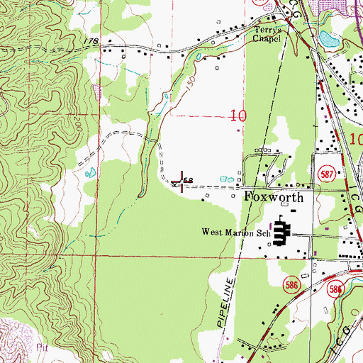Topographic Map of Foxworth Census Designated Place, MS