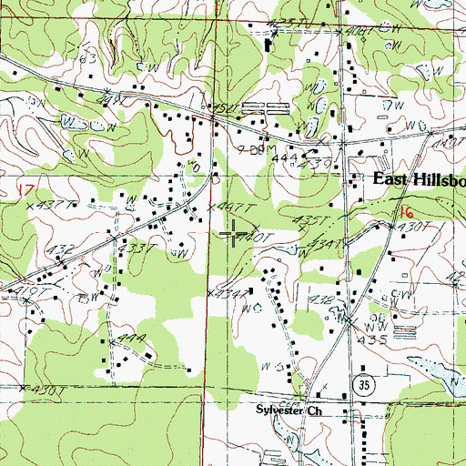 Topographic Map of Hillsboro Census Designated Place, MS