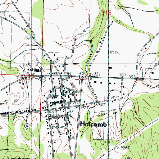 Topographic Map of Holcomb Census Designated Place, MS