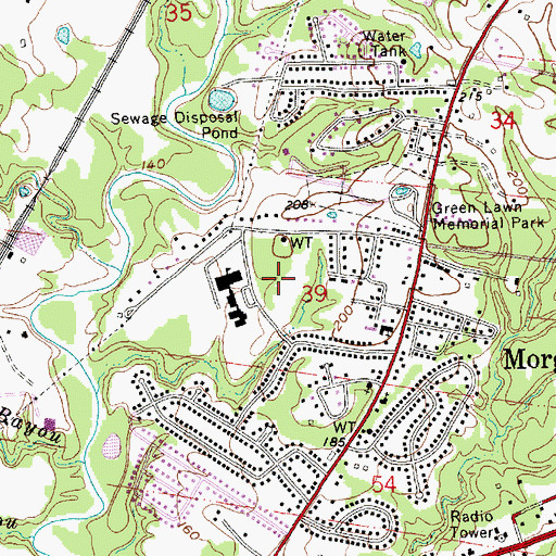 Topographic Map of Morgantown Census Designated Place, MS
