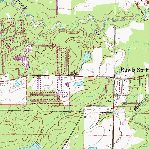 Topographic Map of Rawls Springs Census Designated Place, MS