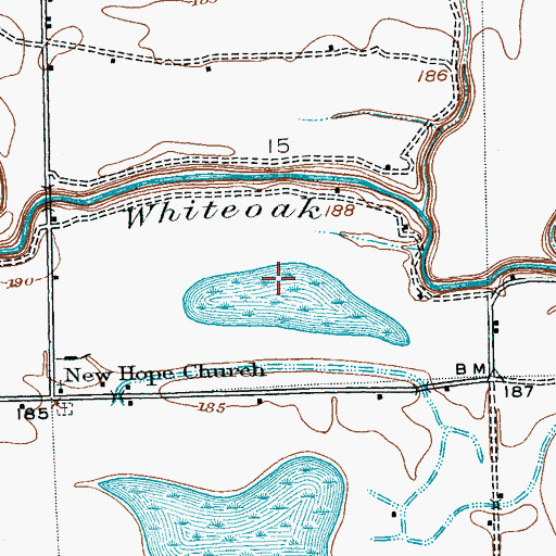 Topographic Map of White Oak Census Designated Place, MS