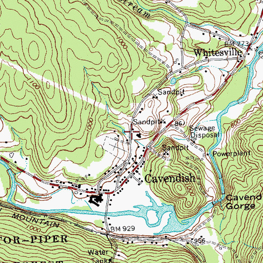 Topographic Map of Cavendish Census Designated Place, VT