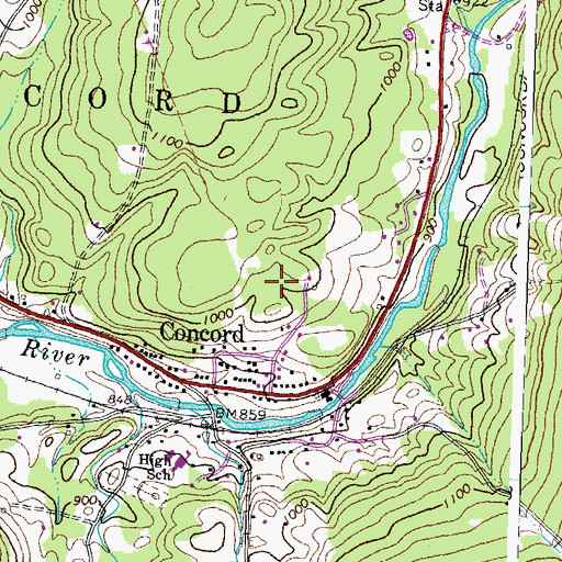 Topographic Map of Concord Census Designated Place, VT