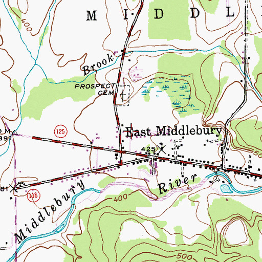 Topographic Map of East Middlebury Census Designated Place, VT