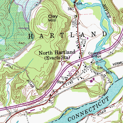 Topographic Map of North Hartland Census Designated Place, VT