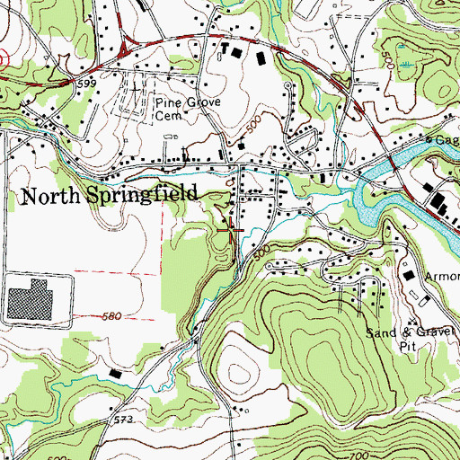 Topographic Map of North Springfield Census Designated Place, VT