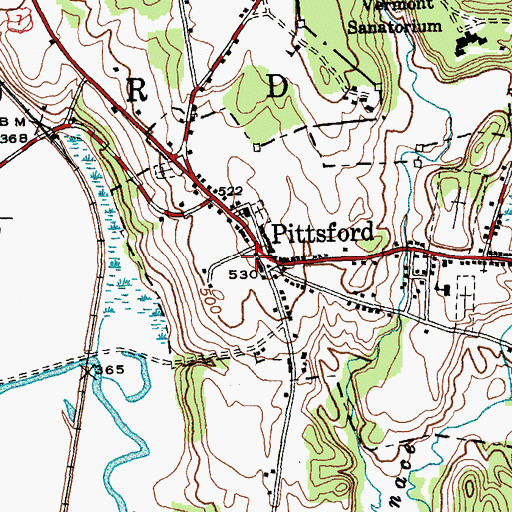 Topographic Map of Pittsford Census Designated Place, VT