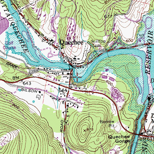 Topographic Map of Quechee Census Designated Place, VT