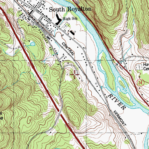 Topographic Map of South Royalton Census Designated Place, VT